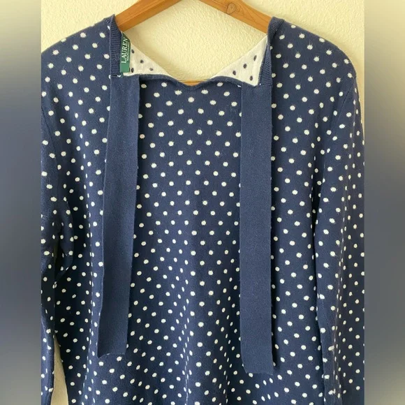 Polo Ralph Lauren Women’s CrewNeck Navy&White Polka Dot Sweater w/Backbow Size M - Picture 12 of 13